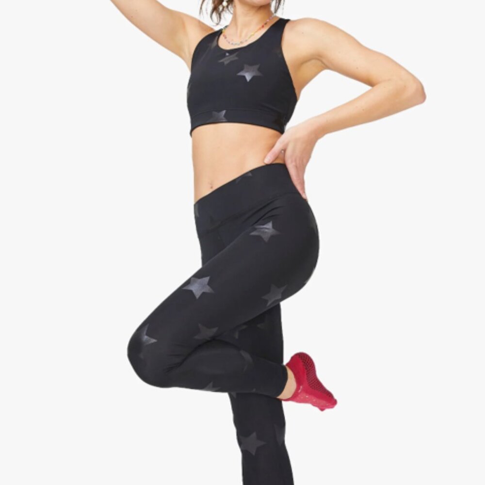 TEREZ UpLift Leggings in Black Tonal Star Foil with Tall Band Size XS